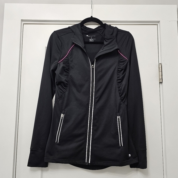 Ideology Women's Black Zip Front Athletic Running Hoodie Jacket Reflective Trim - Picture 2 of 9